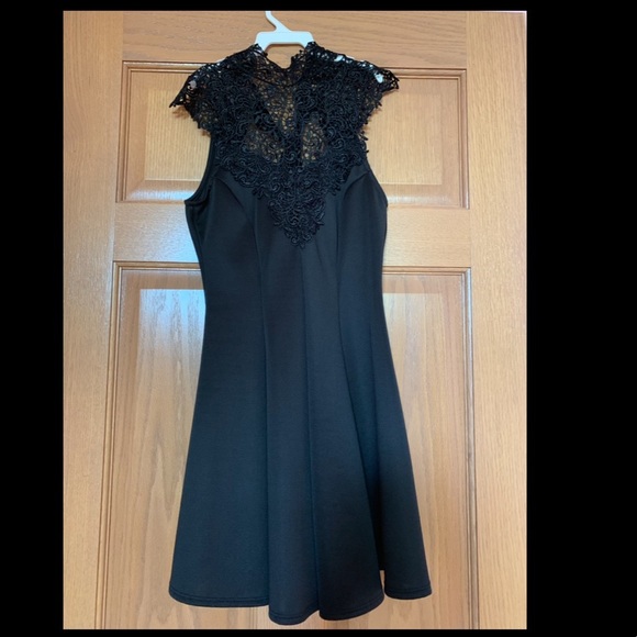 BLACK LACE HIGH NECK SKATER DRESS - Picture 2 of 4